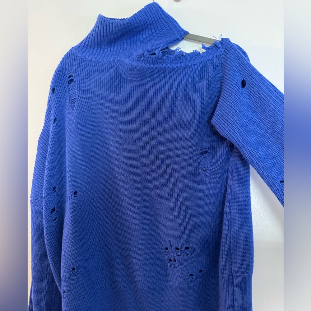 Lovers + Friends Royal Blue Distressed Turtleneck Sweater